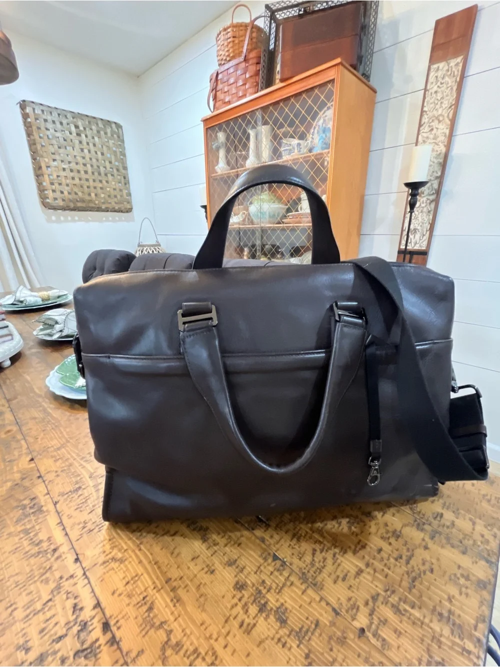 TUMI Brown Leather Briefcase Laptop Messenger/ Expandable Carry-On Shoulder Bag